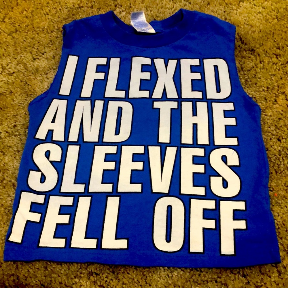 Funny, royal blue sleeveless size 3 boys shirt